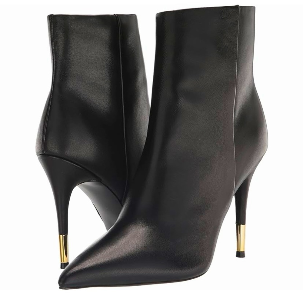 Ninewest Black Leather Pointy Toe Stiletto Ankle Boots size 10.5